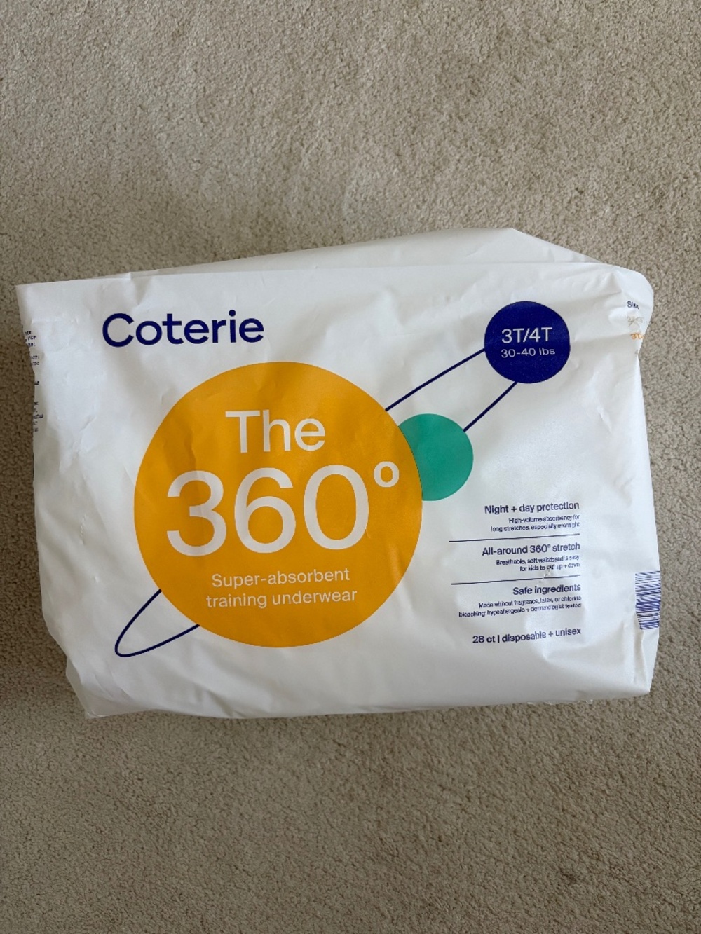Half pack of Coterie The 360 diapers pull-ups size 3T/4T